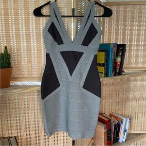 ISO Herve Leger Grey and Black Colorblock Bandage Dress